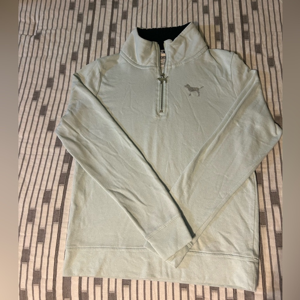 PINK Victoria's Secret Light Green Quarter-Zip Sweatshirt
